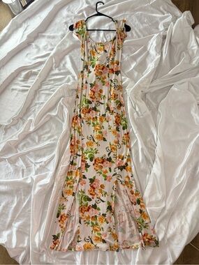 Va Va Voom Cream Maxi Dress with Pink & Orange Floral Print